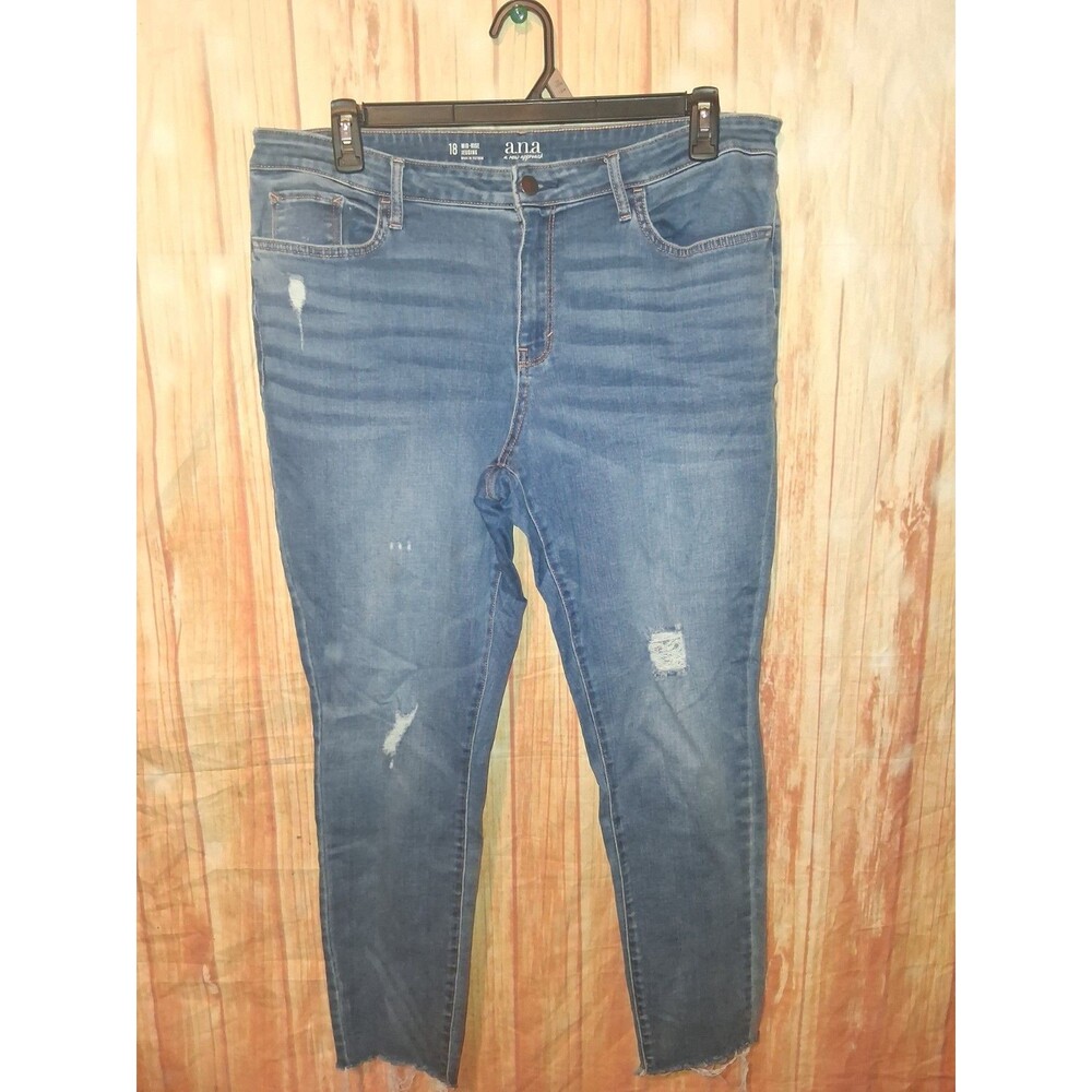 ANA Medium Denim Distressed Mid-rise Skinny Jeans Sz 18